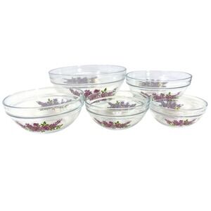 Vintage Imperial Glass Purple Floral Rose Nesting Bowl Set 5 Piece Heat Resists
